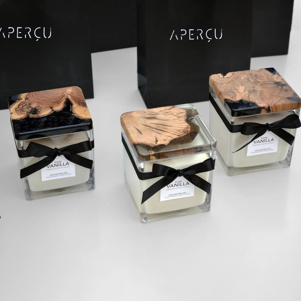 LARGE CANDLE OLIVE WOOD & RESIN COVER